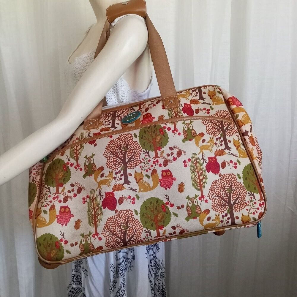 Lily Bloom Wheeled Luggage Fox & Owl Pattern Zip Top Pockets Duffle Bag Handle